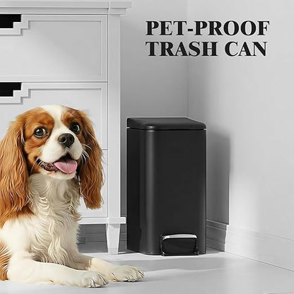 Small Bathroom Trash Can w/Lid Soft Close, 6 Liter/1.6 Gallon Stainless Steel Garbage Can w/Inner Bucket, Trash Bin Waste Basket for Kitchen, Bedroom, Living Room, Office, Toilet, Black