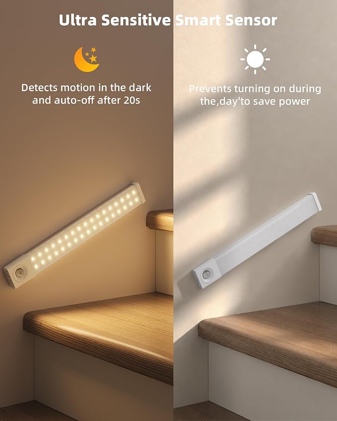 EZVALO 6 Pack LED Under Cabinet Lights Wireless with Charging Station, 11.8'' Motion Sensor Light Indoor, 1100mAh Rechargeable, 3 Color Temperatures, Dimmable Closet Lights for Pantry, Hallway, Stair