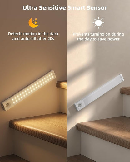 EZVALO Under Cabinet Lighting with Charging Station, 11.8'' Motion Sensor Light Indoor, 1500mAh Rechargeable LED Light, 3 Color Temperatures, Dimmable Counter Lights for Kitchen, Closet, Stair (3Pack)