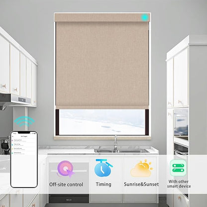 Changshade Smart Roller Shade with Remote Control Blackout Automatic Window Shades for Home Custom Size Motorized Blinds for Windows Work with Alexa,Google Home,Apple Homekit, Khaki Brown