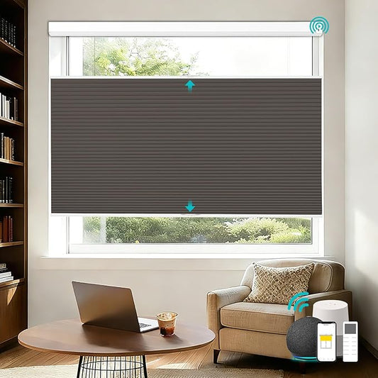 Motorized Top Down Bottom Up Blackout Cellular Shades with Remote, Custom Cordless Smart Honeycomb Blinds, Automatic Electric Window Blinds Work with Alexa Google for Home Office, Dark Coffee