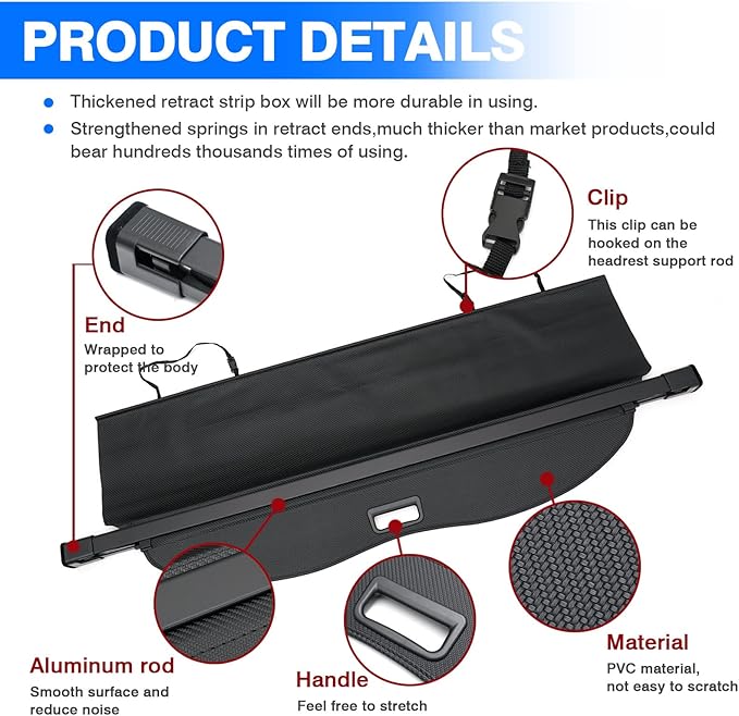 Powerty Cargo Cover for 2014-2019 Toyota Highlander Accessories, Carbon-Fiber Texture Trunk Cover Retractable Privacy Screen Rear Security Shade Cover for Toyota Highlander Accessories