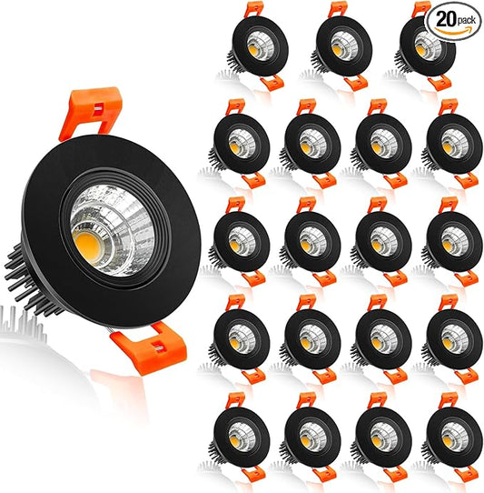inShareplus 2 Inch LED Downlight, 3W Recessed Lighting 220LM COB Dimmable, 4000K Natural White, CRI80, Black Trim, Ceiling Lights with LED Driver, 20 Pack