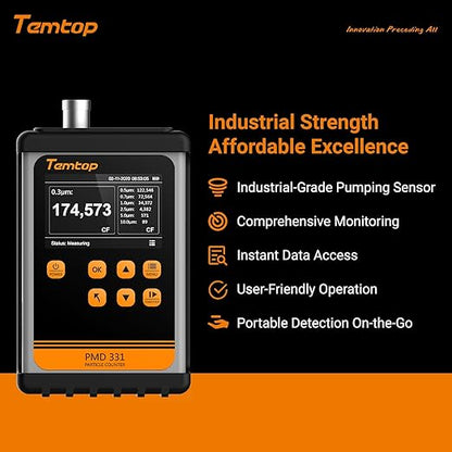 Temtop PMD331 Professional Particle Counter, 7-Channel Handheld Laser Dust Monitor (0.3-10μm), ISO 21501-4 Certified for Cleanroom, Laboratory & HVAC, 2M+ Data Logger with RS485 Modbus