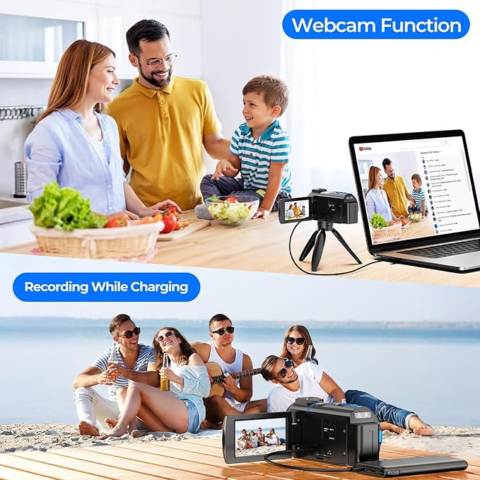 Video Camera Camcorder 4K 30fps 48MP with IR Night Vision, 16X Digital Zoom Cam Corder 3.0" 270° Rotation Touch Screen Video Recorder for YouTube with Remote Control, Battery, 32GB SD Card