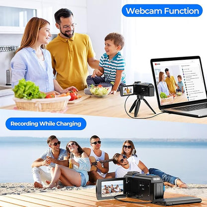 Video Camera Camcorder 4K 30fps 48MP with IR Night Vision, 16X Digital Zoom Cam Corder 3.0" 270° Rotation Touch Screen Video Recorder for YouTube with Remote Control, Battery, 32GB SD Card