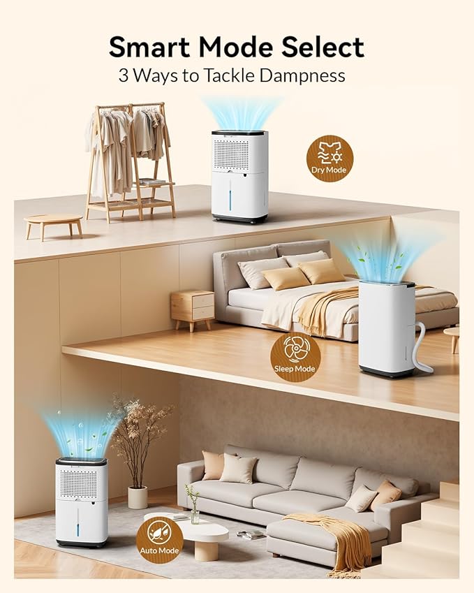 5000 Sq. Ft. Dehumidifier for Basement, 50 Pint Quiet Dehumidifiers for Home with Drain Hose, Smart Humidity Control, 24H Timer & Child Lock, Ideal for Large Rooms, Bathroom, Bedroom, Garage