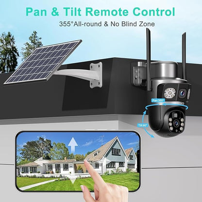 SANSCO 2K Dual Lens Solar Security Camera Wireless Outdoor, 2.4G & 5G WiFi, 360° PTZ Home Security Camera, 100% Wired Free, Spotlight Color Night Vision, 2-Way Audio, PIR Motion Detection(2 Pack)