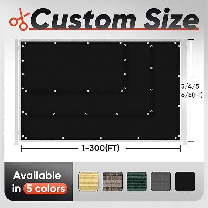 5'X70' Customized Fence Privacy Screen with 90% Blockage Cover Cloth for Pool Yard Patio Black