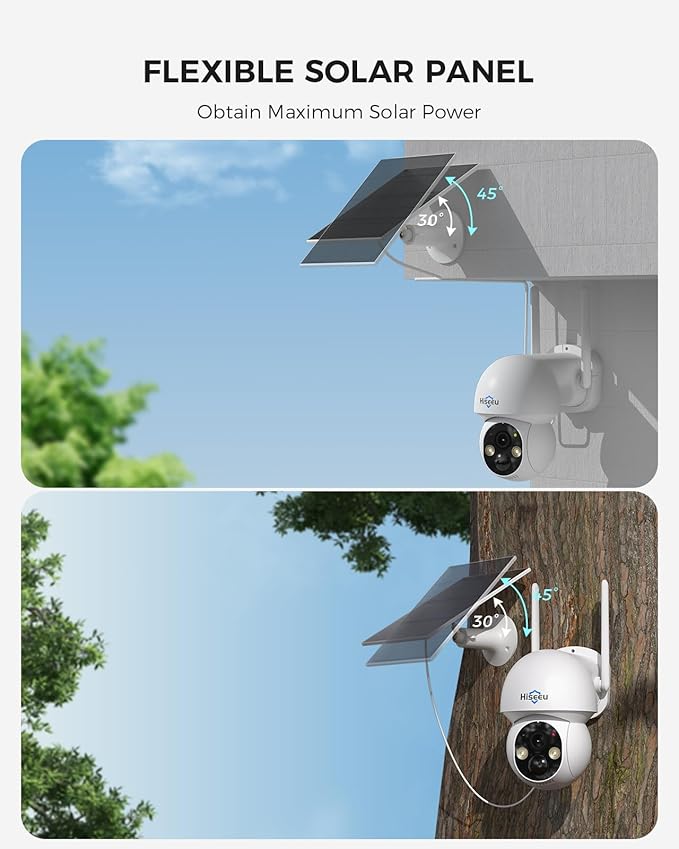Hiseeu Solar Camera Wireless Outdoor, Home Security Camera System, 2.4G & 5G WiFi, Solar-Powered 4MP 4 Cam-Kit, Color Night Vision, 360° View, Pan & Tilt, 1TB HDD Local Recording, No Subscription
