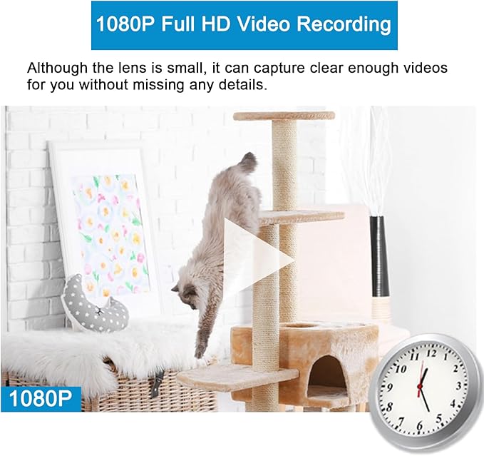 WiFi Security Camera, Hidden Spy Camera Wall Clock, 1080P Indoor Nanny Cam with Motion Detection, Remote Viewing for Home Security