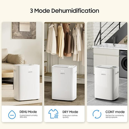 6500 Sq.Ft Dehumidifier for Basement Home, ANDTE 120 Pints Large Room Dehumidifiers Efficient with Drain Hose & 1.32 Gal Tank, Smart Humidity Control, Touch Control Panel, Auto Defrost