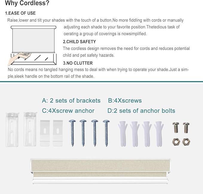 Changshade Custom Size Cordless Roller Shades with Valance, Blackout Roller Shades for Windows Roll-up Fabric Blinds with Thermal Insulated for French Door, Easy Installation Yellowish Beige