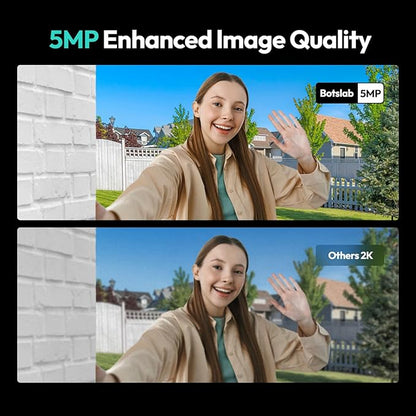 BOTSLAB 5MP Doorbell Camera Wireless with Solar Panel, Nonstop Power Video Doorbell with Head-to-Toe View, No Subscription, AI Motion Detection, VR Mode, 6400mAh Battery, 2.4Ghz WiFi