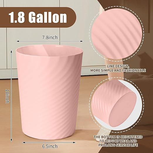 Trash Can - Small Waste basketbin - 1.8 Gallon- for Office,Home,Bathroom,Kitchen - Pink