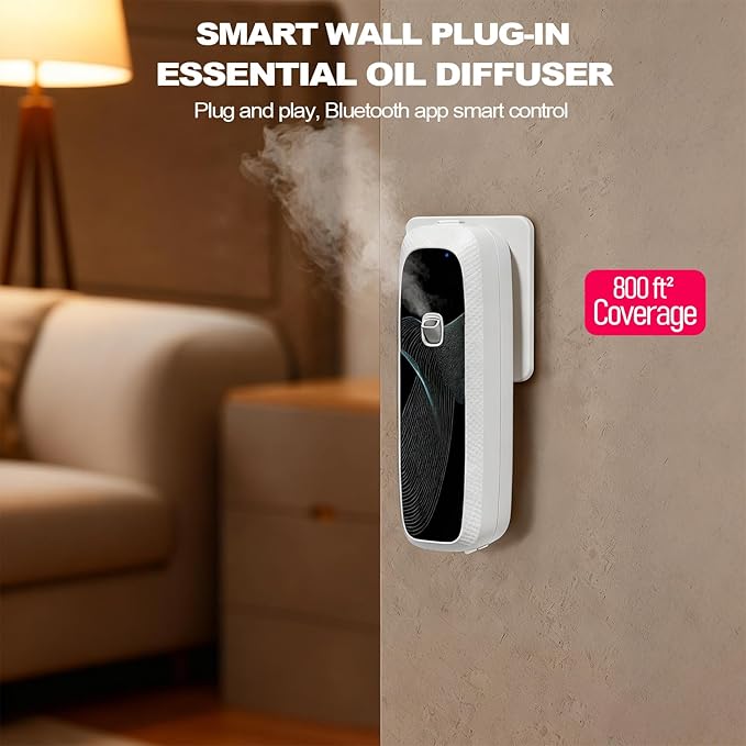 Smart Waterless Diffuser Plug in Wall for Essential Oils, App Control, 100ML, Covers Up to 800 sq ft for Home, Office, Spa & Studio - White