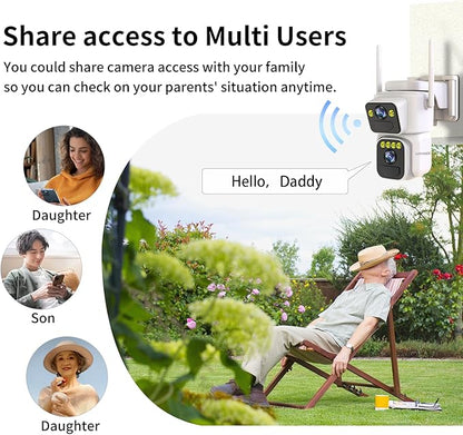 Luovisee Cameras for Home Security with Dual Lens,2.4G/5G WiFi Outdoor Camera Wireless Solar Powered,PIR Alarm,Color Night Vision,2-Way Audio,Cloud/SD Storage,No Month Fee(2 Pack)