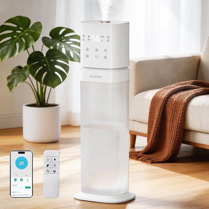 Humidifiers for Bedroom 2.1Gal/8L, Smart Humidifier for Large Room, Cool Mist Humidifiers for Home Kids Plants, Top Fill Humidifier with Extension Tube, WIFI APP & Voice Control, White