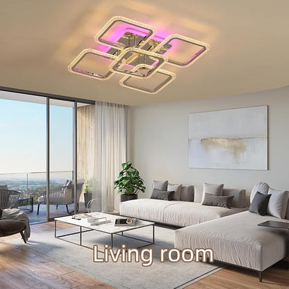 80W Dimmable LED Ceiling Light, 5-Square Flush Mount, Chrome | 4800LM Remote Control Ceiling Light Fixture, 3000K-6000K, 22in Modern Lighting for Living Room Bedroom Kitchen Dining Room