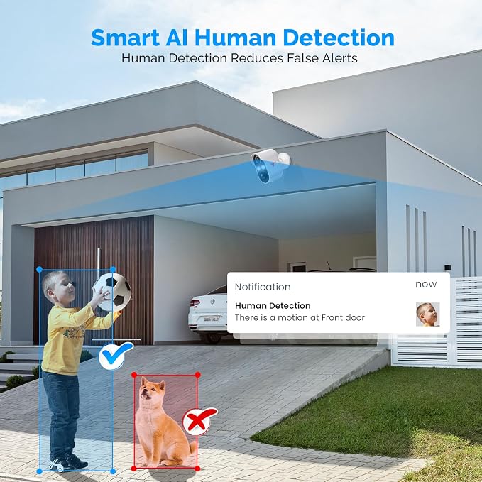 1080P Wireless Security Camera Outdoor, Battery Powered, AI Human Detection, Color Night Vision, 2-Way Audio, IP65 Waterproof, 2.4G Wi-Fi, Cloud Storage (2-spotlights)