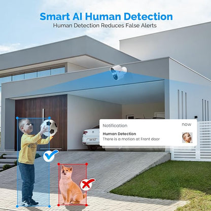 1080P Wireless Security Camera Outdoor, Battery Powered, AI Human Detection, Color Night Vision, 2-Way Audio, IP65 Waterproof, 2.4G Wi-Fi, Cloud Storage (2-spotlights)