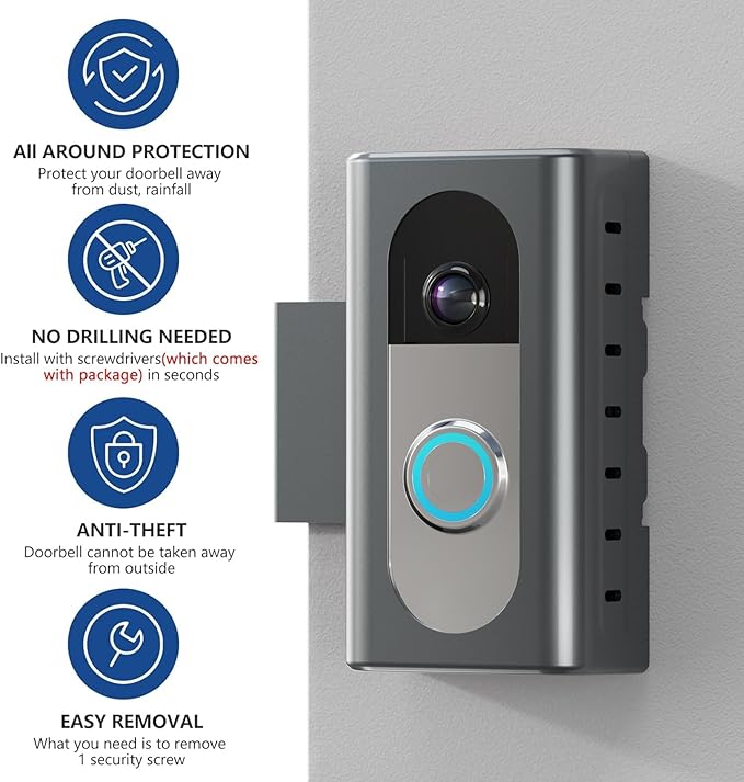 KIMILAR Anti-Theft Video Doorbell Mount Compatible with Most Wireless Video Doorbell, Adjustable Mounting Bracket Accessories for Houses, Apartments, Businesses