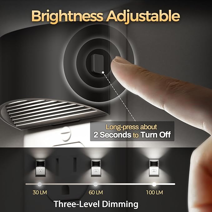 DORESshop Night Light, Night Lights Plug into Wall, Adjustable, 5000K | 3 Level Brightness Adjustable Night Light, Dusk to Dawn Sensor, Nightlights for Adults, Bedroom, Bathroom, Hallway, 4 packs