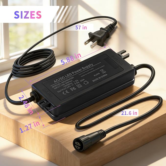 24V 60W Power Adapter for Philips Hue Bridge Outdoor Lighting | Compatible with Philips Hue Lily Spot, Lily XL, Calla Pathway, Impress Lights IP67 Waterproof Single Connector Power Supply