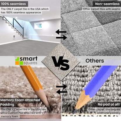 Smart Squares Easy Street Premium Made in The USA Carpet Tiles 18x18 Inch, Soft Padded, Seamless Appearance, Peel and Stick for Easy DIY Installation (1970 Millstone, Sample (8” x 8”))