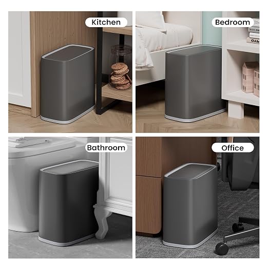 2.6 Gallon Small Slim Bathroom Trash Can with Lid, Dog Proof Garbage Can
