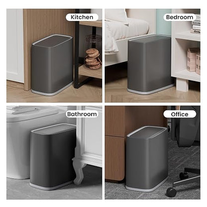 2.6 Gallon Small Slim Bathroom Trash Can with Lid, Dog Proof Garbage Can