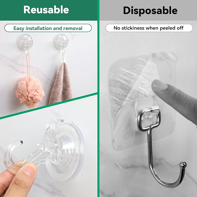 Goabroa Suction Cup Hooks, Clear Window Suction Cups with Hooks, 3 PCS | Reusable Wreath Hangers for Front Door, Glass, Bathroom, Kitchen, Home Decor, Hold up to 11 lbs