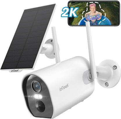 ieGeek Security Cameras Wireless Outdoor, 2K Solar Camera Security Outdoor with Spotlight & Siren, AI Detection Wireless Cameras for Home Security, 3MP Color Night Vision/2-Way Talk/Works with Alexa