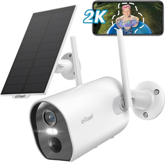 ieGeek Security Cameras Wireless Outdoor, 2K Solar Camera Security Outdoor with Spotlight & Siren, AI Detection Wireless Cameras for Home Security, 3MP Color Night Vision/2-Way Talk/Works with Alexa