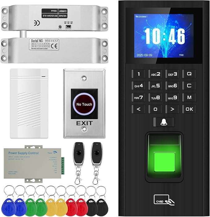 Complete Biometric Fingerprint Security Access Control System Kit, RFID T9 Keypad Door Lock, Time and Attendance System, Smart Remote Door Opener, Miniature Lock, Doorbell, Sensor Switch