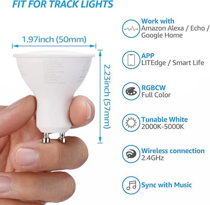 TORCHSTAR GU10 WiFi Smart Spotlight Bulbs, 2000K-5000K RGB LED Color Changing Light, Compatible with Alexa Google Home & Smart Life, 5W 40W Equivalent, Dimmable, No Hub Required