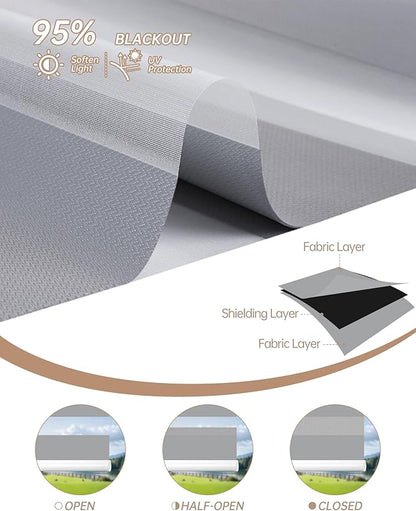 Kincmo Motorized Blinds with Remote, Motorized Zebra Shades Work with Apple Homekit,Alexa,Google Home, Customized Electric Blinds with Remote,App,Voice Control (95% Blackout Gabriel Grey)