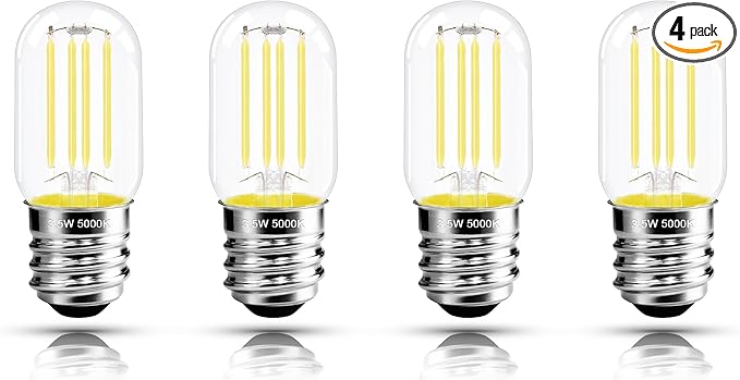 2.5 in E17 Intermediate Base LED Filament Bulb 360 Lumens, 5000K Daylight White Dimmable Appliance Bulb AC 120V, UL Certified T8 Microwave Light Bulbs Under Hood for Refrigerator Stove 4Pack