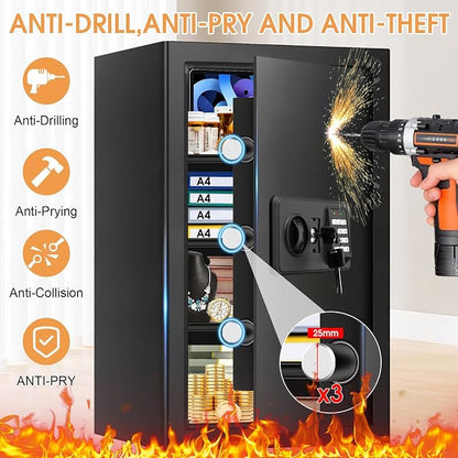 5.2 Cub Large Fireproof Safes for Home Use, Digital Security Safe Home Safes Fireproof Waterproof with Combination Lock and 3 Removable Shelves, Anti-Theft Fire Safe Box for Document Money Valuables