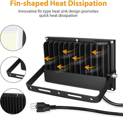 Onforu 80W Flood Lights Outdoor, 8000lm Bright LED Work Light with Plug,Daylight White LED Flood Lighting, IP66 Waterproof Security Yard Lights for Garage Stadium 4 Pack