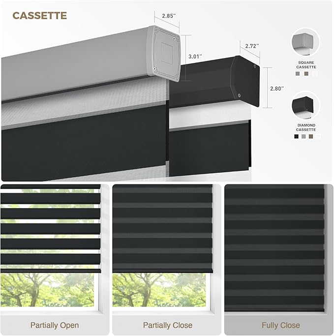 HeyBlinds Motorized Zebra Blinds with Remote, Smart Cordless Electric Zebra Shades for Indoor Windows Compatible with Alexa Google & Homekit, Custom Size (Minimalism-Dark Gray BO)