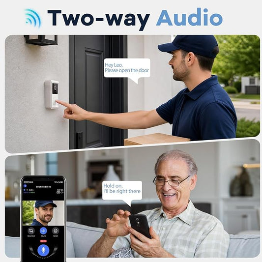 Video Doorbell Camera Wireless with Chime, 2-Way Audio, Night Vision, Only 2.4GHz Wi-Fi