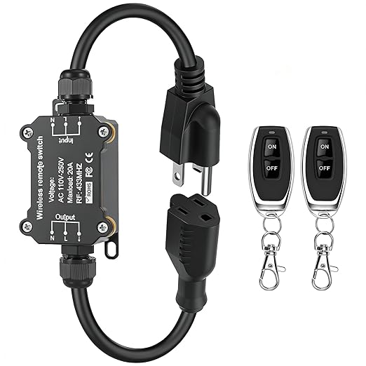 AC110V Remote Control Power Switch,Waterproof Wireless Light Switch,165 Feet Long,AC110V/120V/250V/20A RF Module Relay,Outdoor Weatherproof Smart Socket,Electrical Equipment