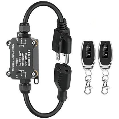 AC110V Remote Control Power Switch,Waterproof Wireless Light Switch,165 Feet Long,AC110V/120V/250V/20A RF Module Relay,Outdoor Weatherproof Smart Socket,Electrical Equipment