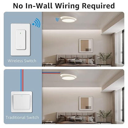 NineLeaf Wireless Light Switch and Receiver Kit, No Wiring Remote Control Wall Switch, 1300FT RF Range Expandable Switches,Ceiling Lights, Fans, Lamps & Outdoor Sheds,1000W LED(2Switches 3Receivers)