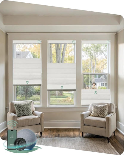 Yoolax Smart Top Down Bottom Up Roman Shades, Motorized Roman Shades with Remote, Blackout Smart Blinds Work with Alexa, Google Home, Apple Homekit for Living Room Bedroom, Customized (Foggy Thread)