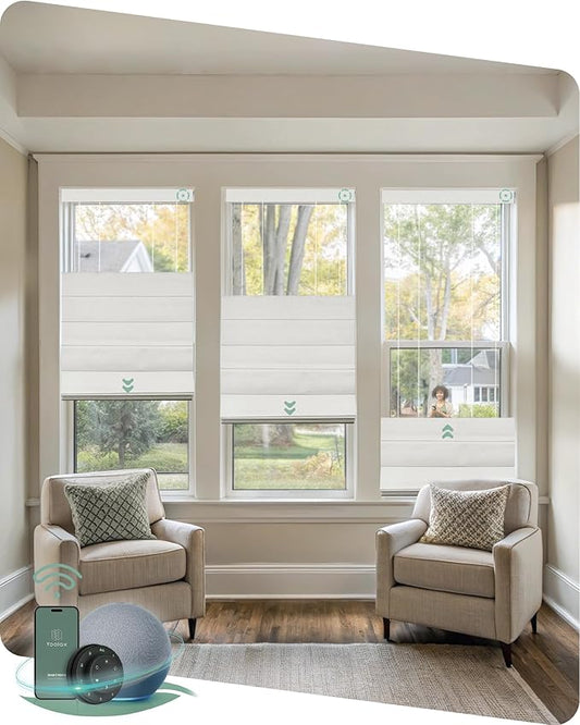 Yoolax Smart Top Down Bottom Up Roman Shades, Motorized Roman Shades with Remote, Blackout Smart Blinds Work with Alexa, Google Home, Apple Homekit for Living Room Bedroom, Customized (Foggy Thread)