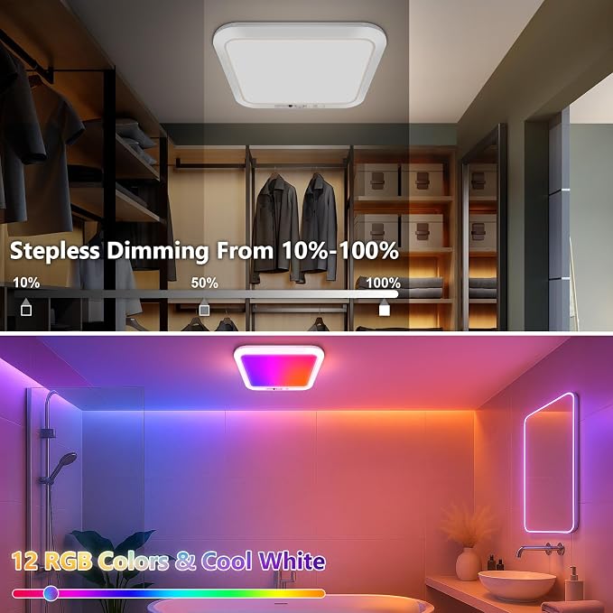 Rechargeable Motion Sensor Ceiling Light, Battery Closet Light 12 RGB Color