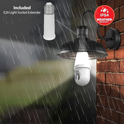 Energizer Smart 2K Light Bulb Security Camera, 1000 Lumens LED Light, 5GHz & 2.4GHz Wi-Fi Outdoor Socket Camera, Auto Tracking, Pan and Tilt, Night Vision, 2-Way Audio, Works with Google Home & Alexa