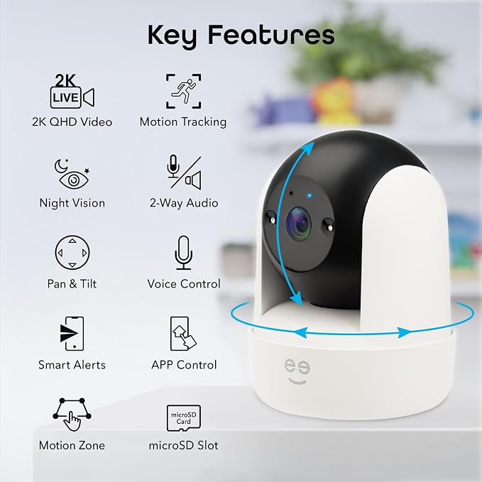 Geeni Orbit 3MP Smart PTZ Security Camera, 2K HD, Pan & Tilt Auto-Follow